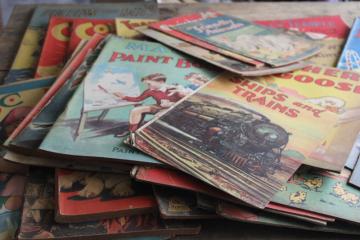 large lot antique vintage coloring books & dot to dot picture books, colorful cover art 