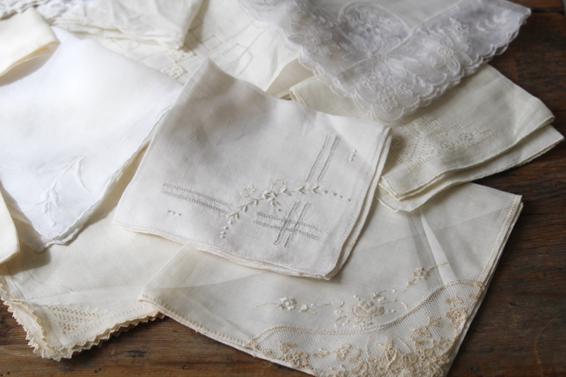 photo of large lot antique vintage handkerchiefs, 40 plus cotton linen hankies w/ lace & embroidery #5