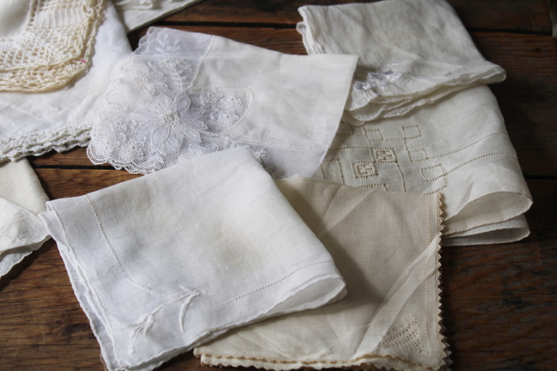 photo of large lot antique vintage handkerchiefs, 40 plus cotton linen hankies w/ lace & embroidery #7