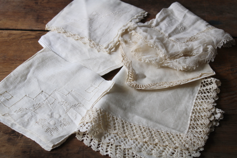photo of large lot antique vintage handkerchiefs, 40 plus cotton linen hankies w/ lace & embroidery #10