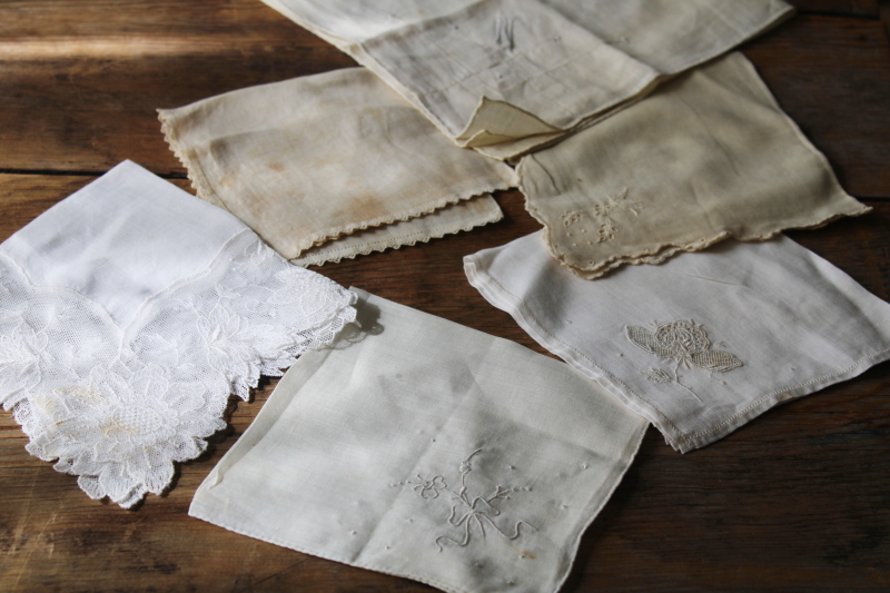 photo of large lot antique vintage handkerchiefs, 40 plus cotton linen hankies w/ lace & embroidery #12