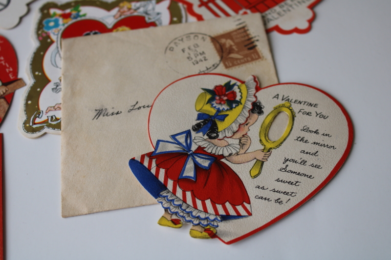 photo of large lot antique & vintage valentines, 1919 - 1940s die cuts, paper greeting cards #3