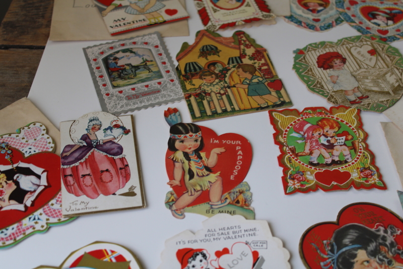 photo of large lot antique & vintage valentines, 1919 - 1940s die cuts, paper greeting cards #9