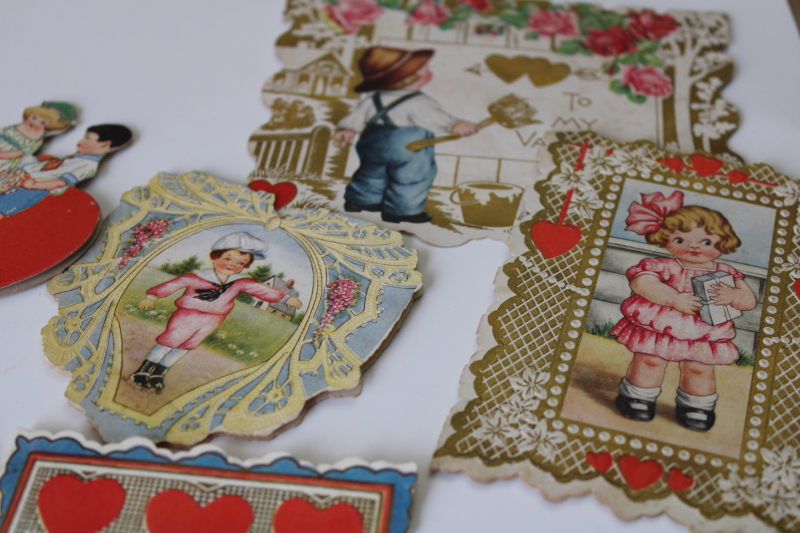 photo of large lot antique & vintage valentines, 1919 - 1940s die cuts, paper greeting cards #11