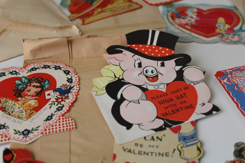 photo of large lot antique & vintage valentines, 1919 â€“ 1940s die cuts, paper greeting cards #6