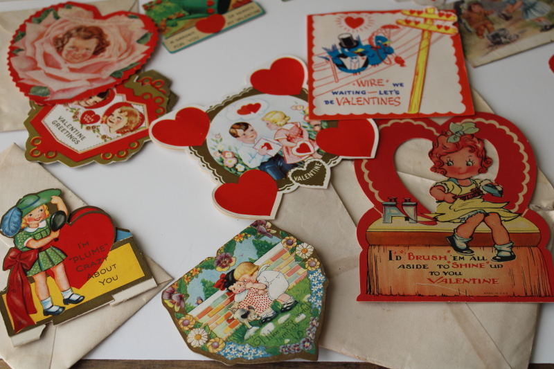 photo of large lot antique & vintage valentines, 1919 â€“ 1940s die cuts, paper greeting cards #10