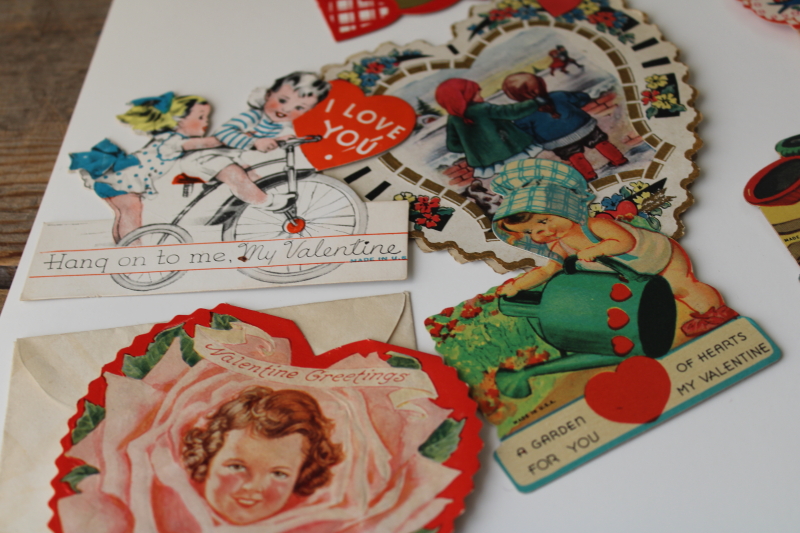 photo of large lot antique & vintage valentines, 1919 â€“ 1940s die cuts, paper greeting cards #11