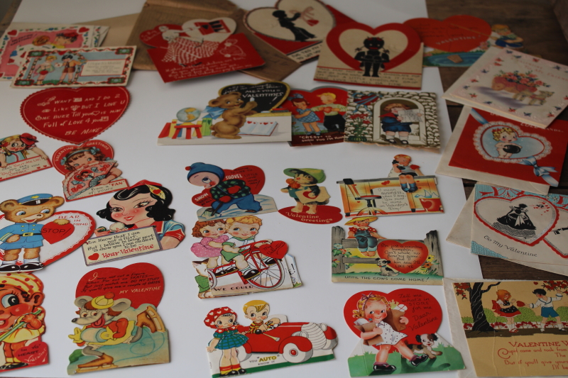 photo of large lot antique & vintage valentines, 1919 - 1940s die cuts, paper greeting cards #1