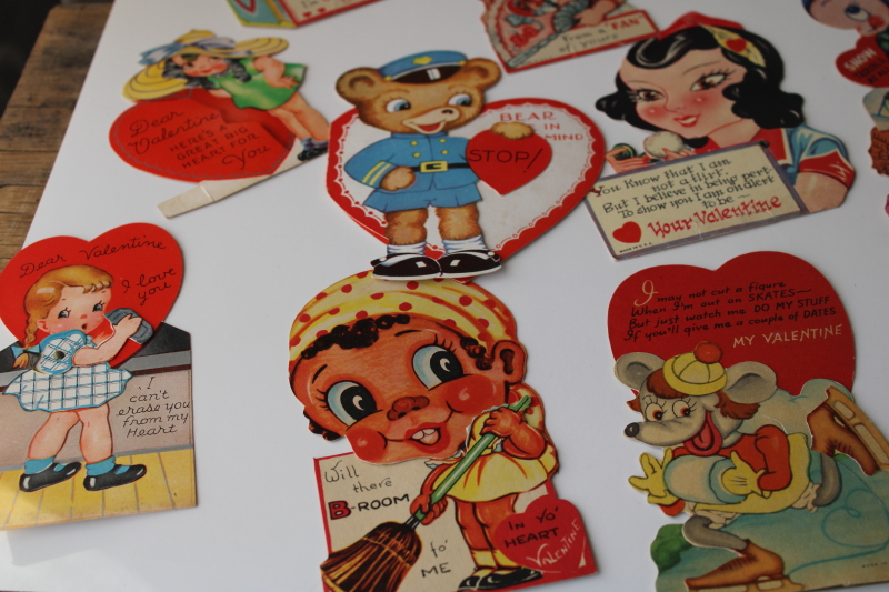 photo of large lot antique & vintage valentines, 1919 - 1940s die cuts, paper greeting cards #4