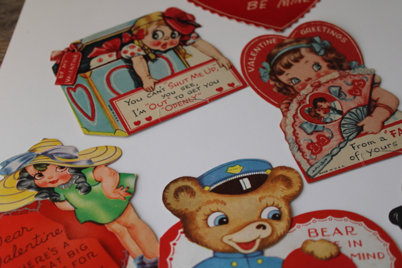 photo of large lot antique & vintage valentines, 1919 - 1940s die cuts, paper greeting cards #9