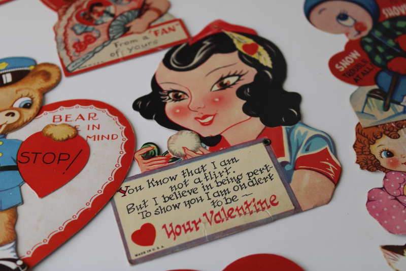photo of large lot antique & vintage valentines, 1919 - 1940s die cuts, paper greeting cards #10