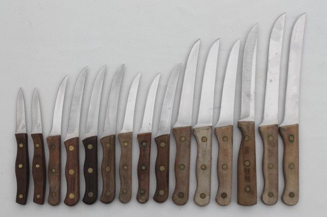 photo of large lot kitchen knives, paring knives, carving knives, vintage Chicago Cutlery #1