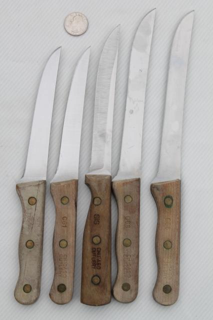 photo of large lot kitchen knives, paring knives, carving knives, vintage Chicago Cutlery #4