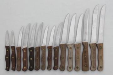 catalog photo of large lot kitchen knives, paring knives, carving knives, vintage Chicago Cutlery