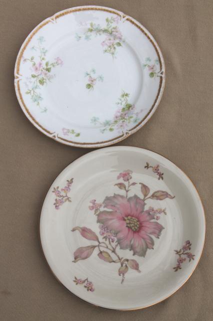 photo of large lot mismatched flowered china plates, antique vintage floral pattern dishes #2