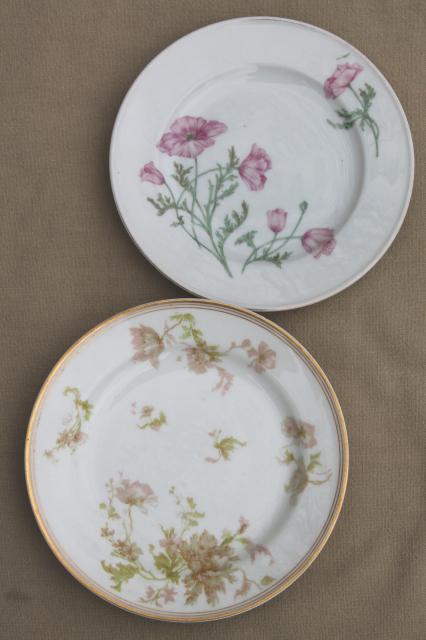 photo of large lot mismatched flowered china plates, antique vintage floral pattern dishes #5