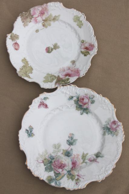 photo of large lot mismatched flowered china plates, antique vintage floral pattern dishes #8