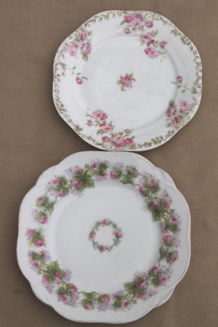 photo of large lot mismatched flowered china plates, antique vintage floral pattern dishes #12