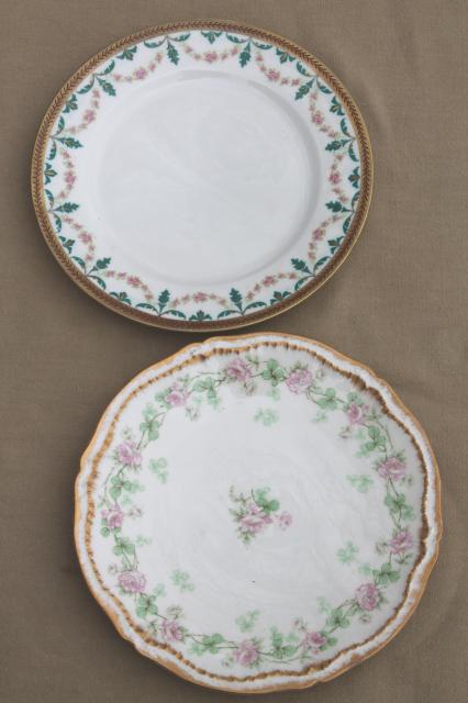 photo of large lot mismatched flowered china plates, antique vintage floral pattern dishes #15