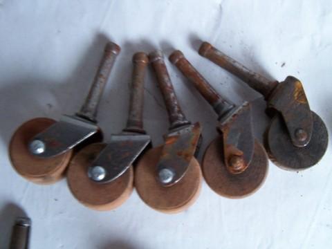 photo of large lot of 28 antique vintage wooden wheel casters for furniture restoration #3