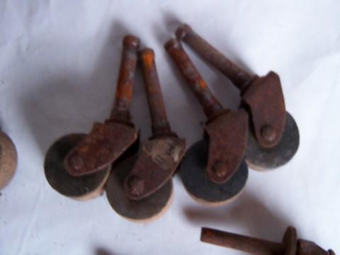 photo of large lot of 28 antique vintage wooden wheel casters for furniture restoration #4