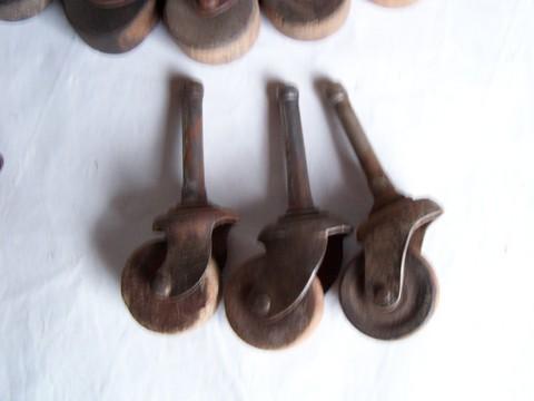 photo of large lot of 28 antique vintage wooden wheel casters for furniture restoration #6