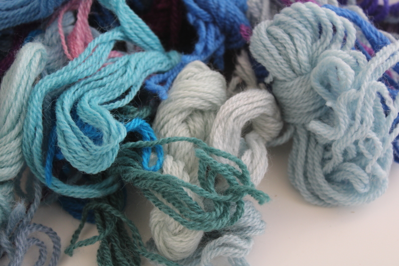 photo of large lot of Persian wool yarn for needlepoint or crewel embroidery, cool blues & lavender colors #2