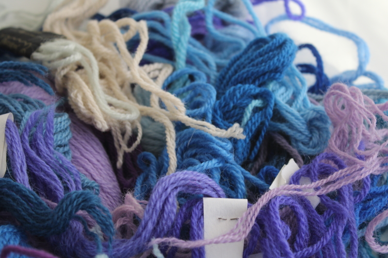 photo of large lot of Persian wool yarn for needlepoint or crewel embroidery, cool blues & lavender colors #3