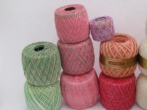 photo of large lot of crochet cotton, assorted thread types, pretty colors #2