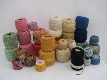 catalog photo of large lot of crochet cotton, assorted thread types, pretty colors