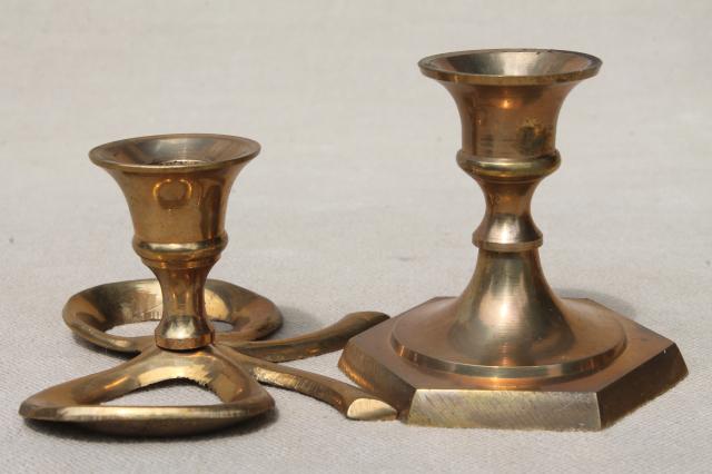 photo of large lot of little brass candlesticks, solid brass candle holders instant collection #10