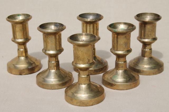 photo of large lot of little brass candlesticks, solid brass candle holders instant collection #12