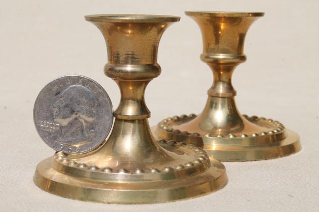 photo of large lot of little brass candlesticks, solid brass candle holders instant collection #23