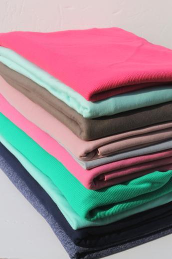 photo of large lot of vintage fabric, cotton knits & poly blend t-shirt knit jersey fabrics #1