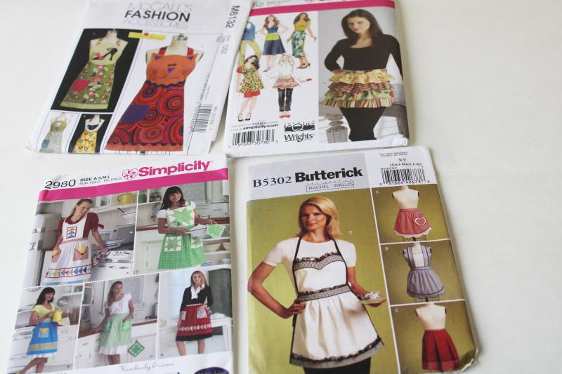 photo of large lot out of print sewing patterns all kitchen aprons, full & half aprons #3