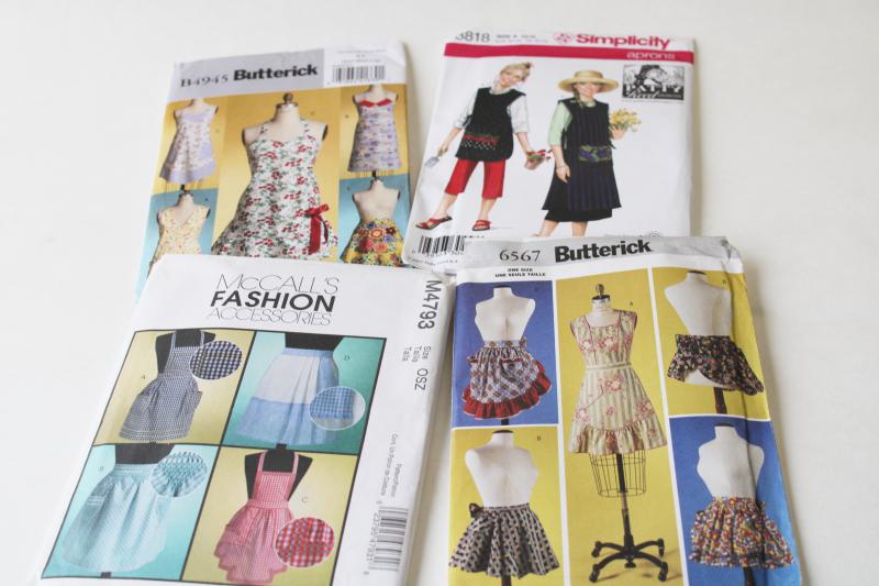 photo of large lot out of print sewing patterns all kitchen aprons, full & half aprons #2