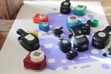 catalog photo of large lot paper punches for scrapbooking shapes & tags Marvy Uchida, Stampin Up etc 