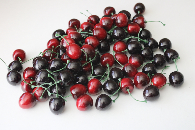 photo of large lot realistic life size plastic cherries, food styling photo prop or decor faux fruit  #1