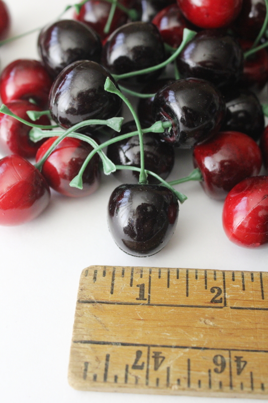 photo of large lot realistic life size plastic cherries, food styling photo prop or decor faux fruit  #2
