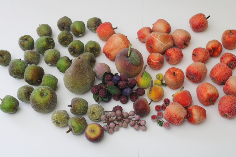 photo of large lot sugared fruit for wreaths or holiday decorations, red & green apples etc  #1