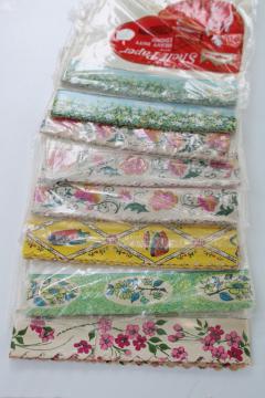 catalog photo of large lot vintage Royaledge shelf paper for retro kitchen, colorful floral prints scalloped edging