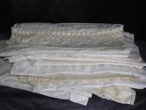 photo of large lot vintage antique whitework linen & cotton table runners, dresser scarves #1