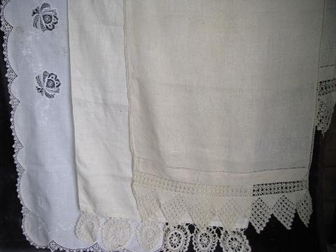 photo of large lot vintage antique whitework linen & cotton table runners, dresser scarves #7