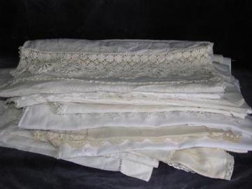 catalog photo of large lot vintage antique whitework linen & cotton table runners, dresser scarves