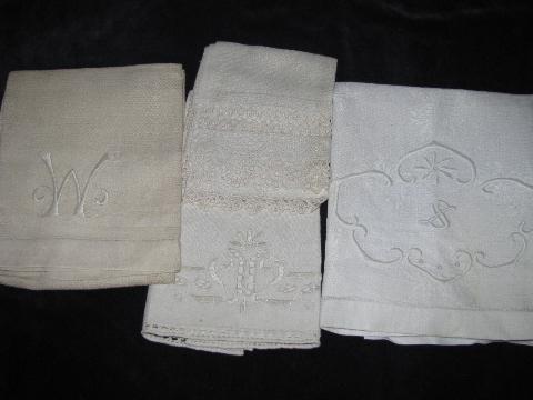 photo of large lot vintage antique whitework linen damask & cotton towels, crochet & tatted lace #4