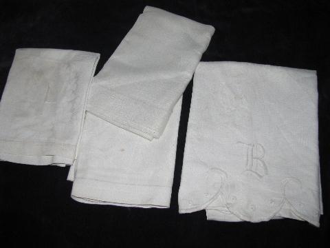 photo of large lot vintage antique whitework linen damask & cotton towels, crochet & tatted lace #5