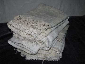 catalog photo of large lot vintage antique whitework linen damask & cotton towels, crochet & tatted lace