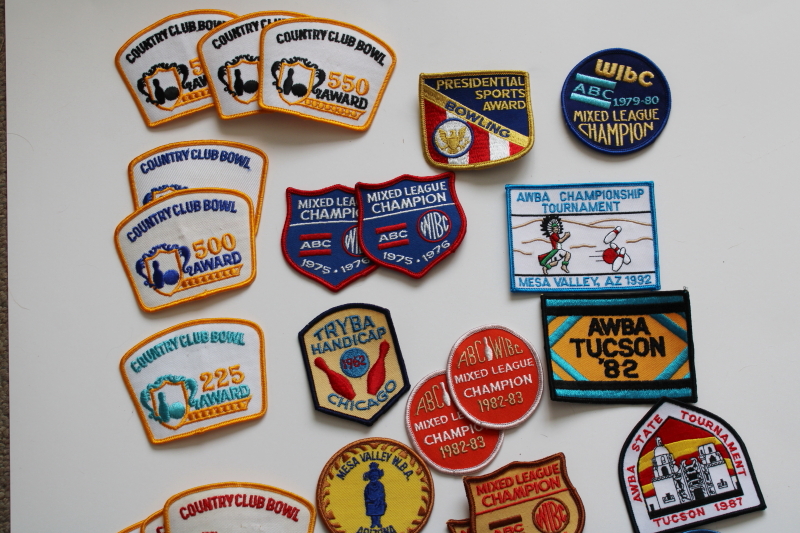 photo of large lot vintage bowling tournament patches, embroidered badges sew on appliques  #3