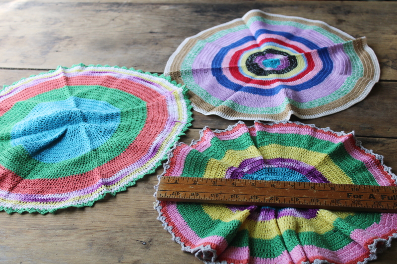 photo of large lot vintage crochet cotton lace doilies, bright colors and flowers hippie grandma boho decor  #5