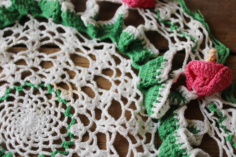 photo of large lot vintage crochet cotton lace doilies, bright colors and flowers hippie grandma boho decor  #8